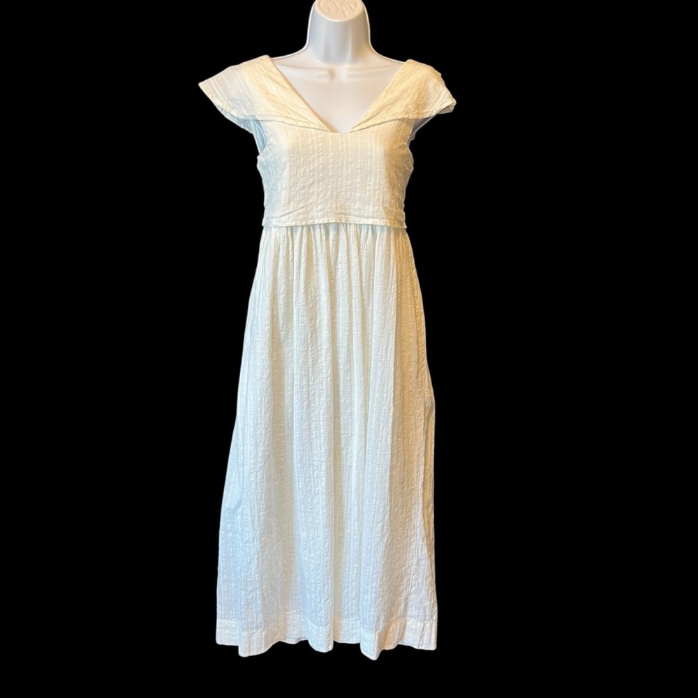 Mirth midi dress XS White Textured cotton Short flutter sleeve Zipper Lined